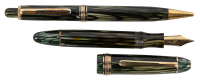 MONTBLANC: No. 146 G Masterpiece Green Striated Celluloid Fountain Pen and 172 Pencil Set