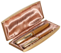 PARKER 51: Vacumatic Yellowstone [Mustard Yellow] Fountain Pen and Propelling Pencil Set, Gold-Filled Caps, Double-Jewel, Blue Diamond Clip, in Flip-Top Case