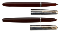 PARKER 51: Lot of Two Cordovan Brown Fountain Pens, Sterling Silver and Steel Caps