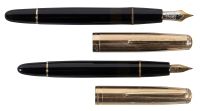 MONTBLANC: No. 642 and No. 644 * Pair of Black Resin Fountain Pens with Pinstriped Gold-Plated Caps