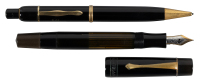 MONTBLANC: No. 134 Meisterstuck Black Celluloid Piston-Filler Fountain Pen, Long Ink Window [with] No. 72 G Black Celluloid "Pix" Propelling Pencil