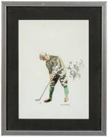 Original watercolor of a golfer, signed