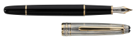 MONTBLANC: Meisterstuck Solitaire Doue Black Resin Fountain Pen, Pinstriped Sterling Silver Cap