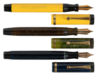 PARKER: Duofold Senior Fountain Pens: Mandarin Yellow, Mottled Green, Deep Blue * Lot of Three Pens