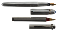 CARTIER: Pasha Sterling Silver Fountain Pen [and] Trinity Brushed Stainless Steel Fountain Pen * Lot of Two Pens