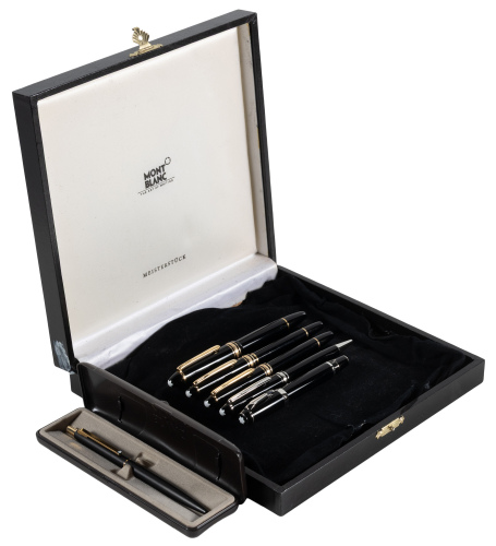 MONTBLANC: Lot of Six Instruments, Including One 146 Fountain Pen, One Boheme Fountain Pen, and One Classique Fountain Pen, with Large Meisterstuck Case