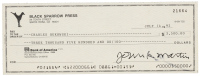 Check from Black Sparrow Press to Charles Bukowski, signed by Bukowski and John Martin