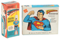 SUPERMAN Battery-Powered Toothbrush [and] Battery-Powered Transistor Radio * Both in Original Boxes