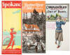 Four travel brochures for West Coast destinations, with golf illustrations and information on golf courses