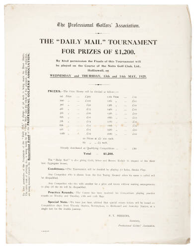 The Professional Golfers' Association. The "Daily Mail" Tournament for Prizes of £1,200... on the Course of the Notts Golf Club, Ltd., Hollinwell, on Wednesday and Thursday, 13th and 14th May, 1925...