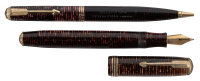 PARKER: Vacumatic Laminated Burgundy Pearl Celluloid Fountain Pen and Propelling Pencil Set, Lockdown Filler