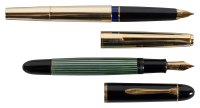 PELIKAN: No. 140 Green-Striped Piston-Filler Fountain Pen [and] No. 30 Rolled-Gold Piston-Filler Fountain Pen * Lot of Two Instruments
