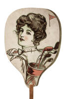 Color lithographed golf advertising fan