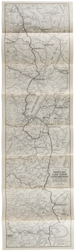Automobile Road Map from Mono Lake to Lake Tahoe and Feather River Region, Showing Resorts, Camp Sites, Fishing Streams, Lakes, Mountain Peaks, and Trails