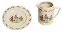 Two vintage pieces of Bunnykins ware, with golfing illustration by Barbara Vernon