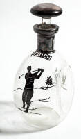 Glass scotch decanter with Art Deco sterling silver onlay of a golfer