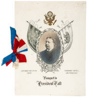 Menu, ticket and place card from a banquet for President William H. Taft. October 5, 1909