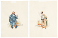 Two original watercolors of Dickens characters by "Kyd"