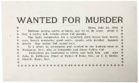 Printed postcard from the Reno Chief of Police instructing authorities to arrest a miner for murder