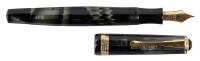 MONTBLANC: No. 25 12-Sided Platinum-Striped Green Celluloid Fountain Pen, Peaked Captop, Danish Production