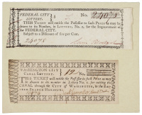 Two 1793 lottery tickets, one signed by Founding Father Daniel Carroll