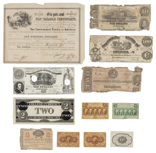 12 Civil War bills and notes