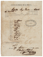 Cuban identification paper for Chinese laborer 1863