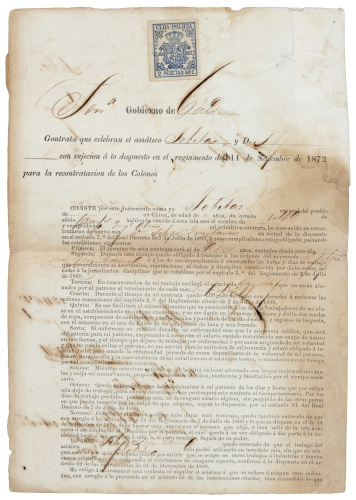 Contrata for Chinese worker in Cuba 1877