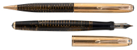 PARKER: Imperial Vacumatic Demi Fountain Pen and Propelling Pencil Set, Black with Gold-Filled Wavy Lines Caps