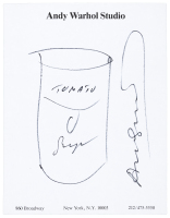 Original drawing of a soup can by Andy Warhol on Factory stationery