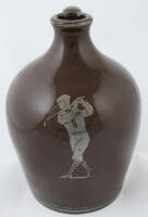 Ceramic Whiskey Jug with Sterling Onlays of Sportsmen