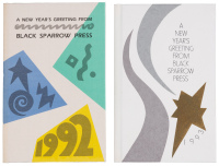Two Black Sparrow Press New Years Greetings signed by Charles Bukowski