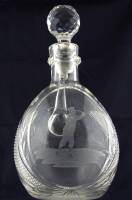 Cut glass decanter with golfing scene