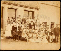 Vintage albumen photograph of workers in front of the premises of Robert Forgan & Son, golf clubmakers