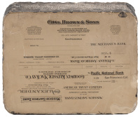 Lithographic Stone featuring Chas. Brown & Sons, Yosemite Valley Railroad Co., Mission Savings Bank, Hotel Alexander, and others