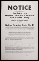 Notice. Headquarters Western Defense Command and Fourth Army, Presidio of San Francisco, California, May 5, 1942. Civilian Exclusion Order No. 41