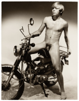 One photograph of model on motorcycle