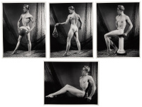 Four studio photographs of blond model