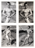 Four photographs of muscular blond model