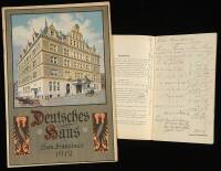 Henry Derdeky's account book in the German Savings and Loan Society, along with a brochure for the Deutschen Haus in San Francisco with an ad for the Society