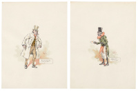 Two original watercolors of Dickens characters by "Kyd"