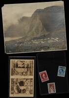 Father Damien ephemera: photo, postcard, and 3 stamps