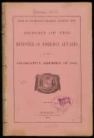 Report of the Minister of Foreign Affairs to the Legislative Assembly of 1884