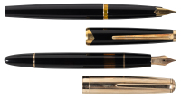 MONTBLANC: No. 644 Masterpiece Fountain Pen, Rolled Gold Cap [and] No. 121 Black Resin Fountain Pen * Lot of Two Pens