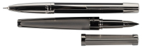DUPONT: Defi Black Resin and Stainless Steel Ballpoint [and] Brushed Stainless Steel Fountain Pen * Lot of Two Pens