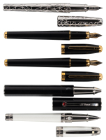 DUPONT: Olympio Fountain Pens and Rollerball [and] Black Lacquer and Palladium-Plated Rollerball * Lot of Five Pens