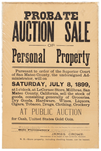 Probate Auction Sale of Personal Property...Saturday, July 8, 1899