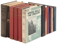 Shelf of books on the settling of Oregon