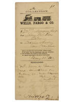 Collection envelope from Wells, Fargo & Co., filled out in ink, transmitting a draft for $74.82½
