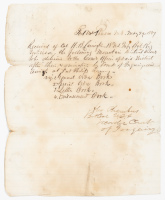 Manuscript receipt signed by Alexander Chambers for evidentiary records received from Col. Henry B. Carrington which were used in the Court of Inquiry into Carrington&rsquo;s conduct relating to the Fetterman massacre